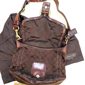 Coach Tote Leather & Canvas Brown Shoulder Bag and Matching Wallet Combo